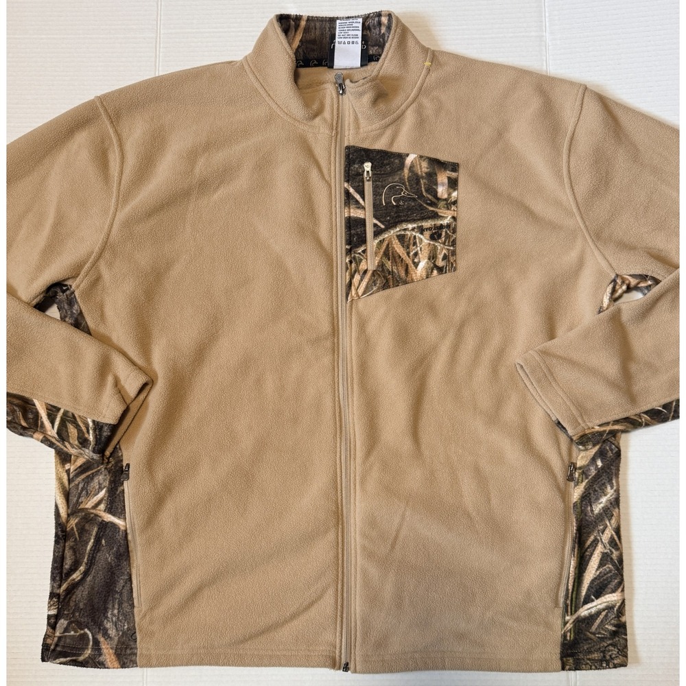 DUCKS UNLIMITED - Men's Fleece Jacket - Full Zip Hunting Beige Camo‎ - XXL 2XL